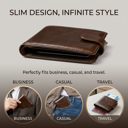 Men’s Genuine Leather Wallet – Slim 19-Card Business Wallet