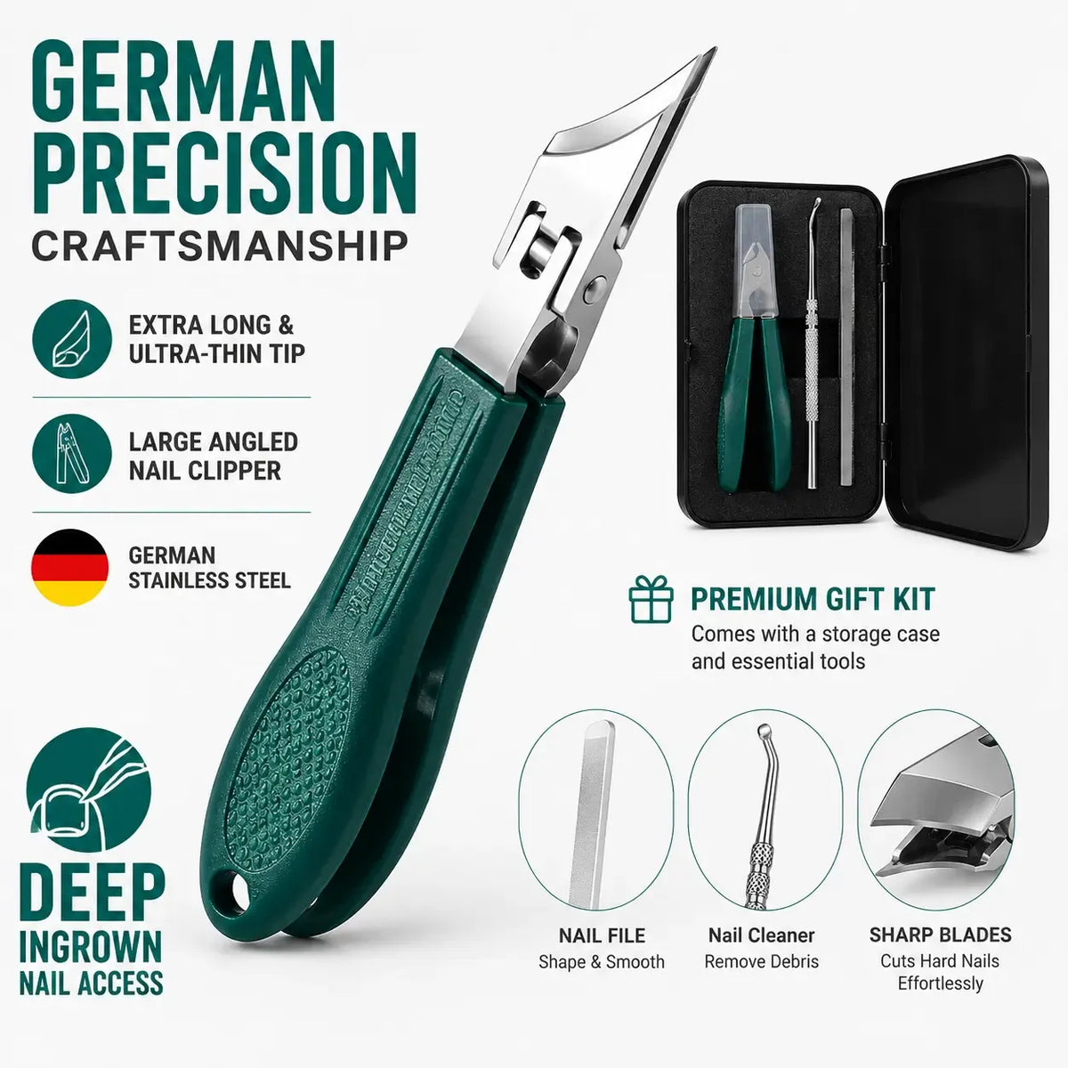 Eagle Beak Nail Care 3-Piece Kit – Clipper, Cuticle Tool & File for Thick Nails