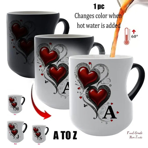 Magic Heart Initial Mug – 26 Letters, Color-Changing Ceramic, 11oz