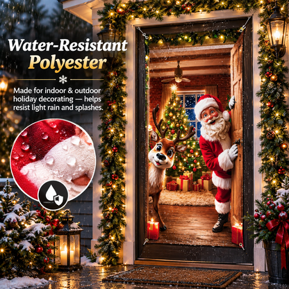 Santa & Reindeer Christmas Door Banner – Large Reusable Holiday Decor