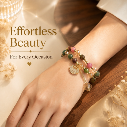 Premium Double Strand Rainbow Tourmaline Beaded Bracelet