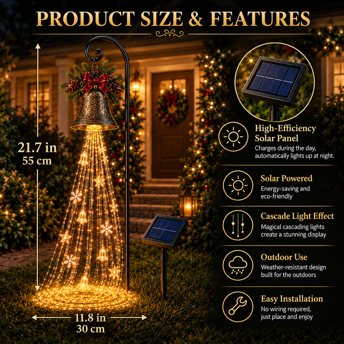 Christmas Bell Cascade Solar Yard Light