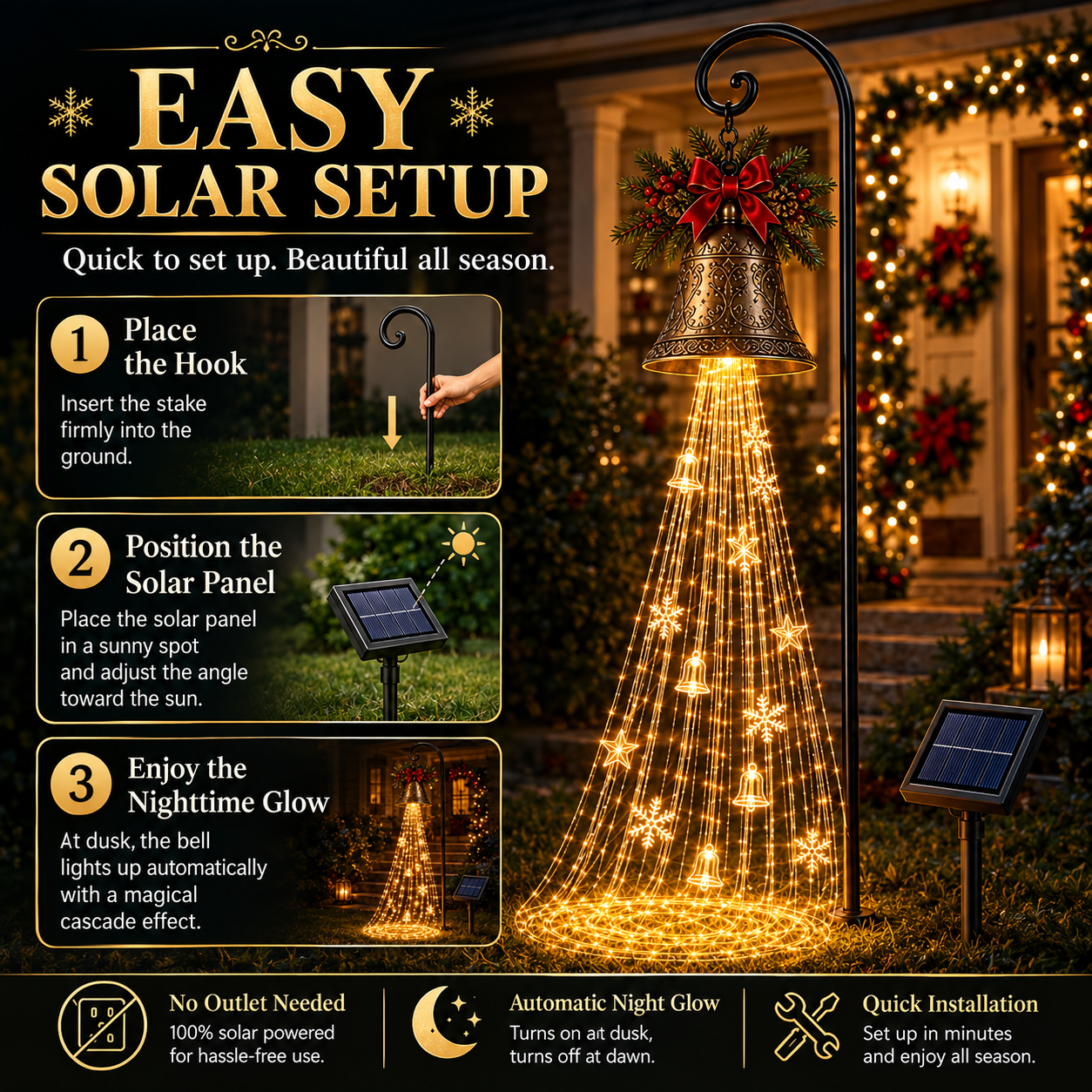 Christmas Bell Cascade Solar Yard Light