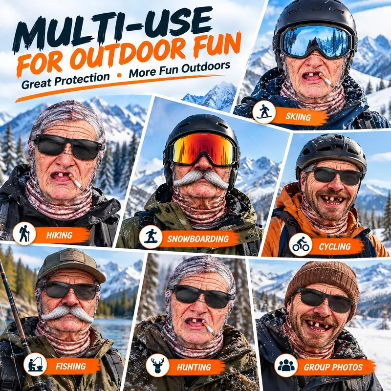 3D Realistic Old Man Face Mask with Hood|Funny Winter Skiing Costume Accessory