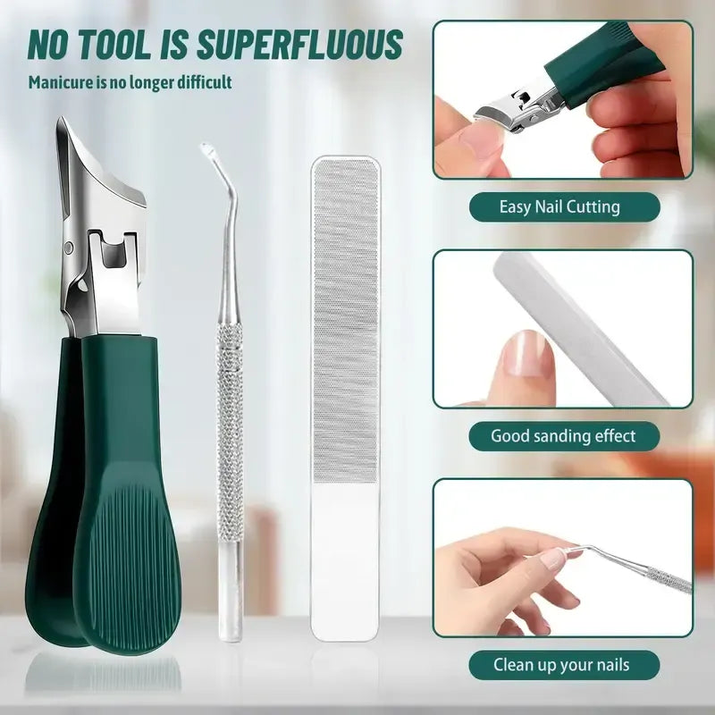 Eagle Beak Nail Care 3-Piece Kit – Clipper, Cuticle Tool & File for Thick Nails