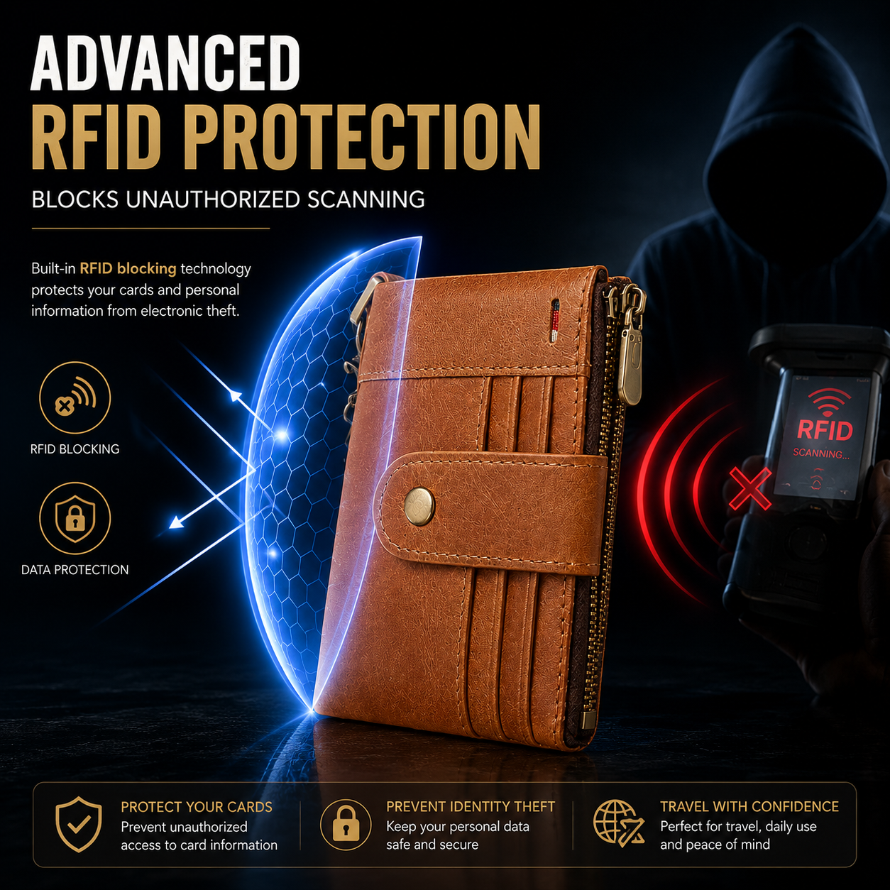 Rfid Blocking Genuine Leather Wallet