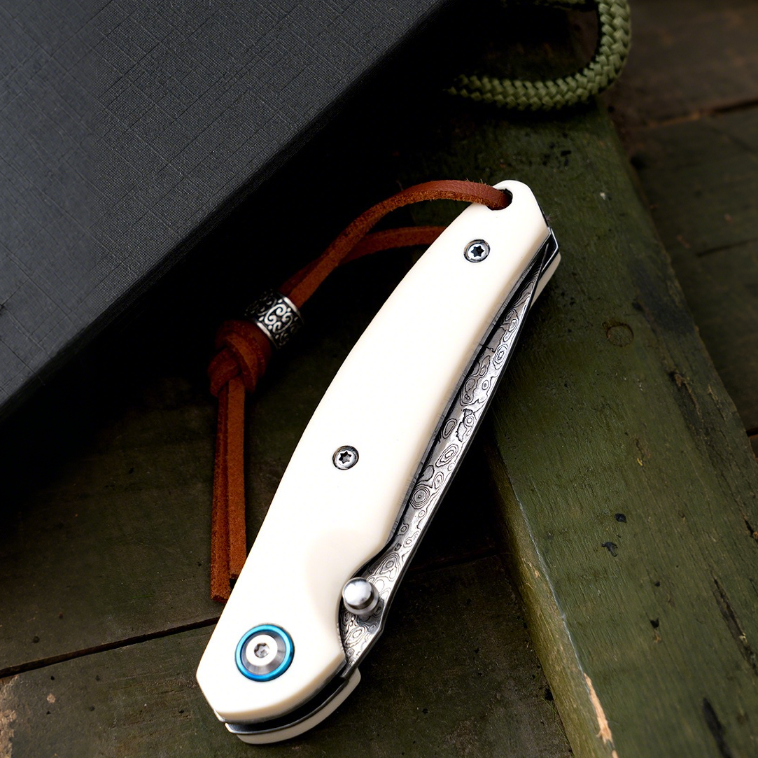 Damascus Folding Tool “Blue Sparrow” – Precision Craft Pocket EDC