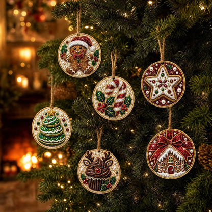 6Pcs DIY Wooden Christmas Tree Diamond Painting Ornaments