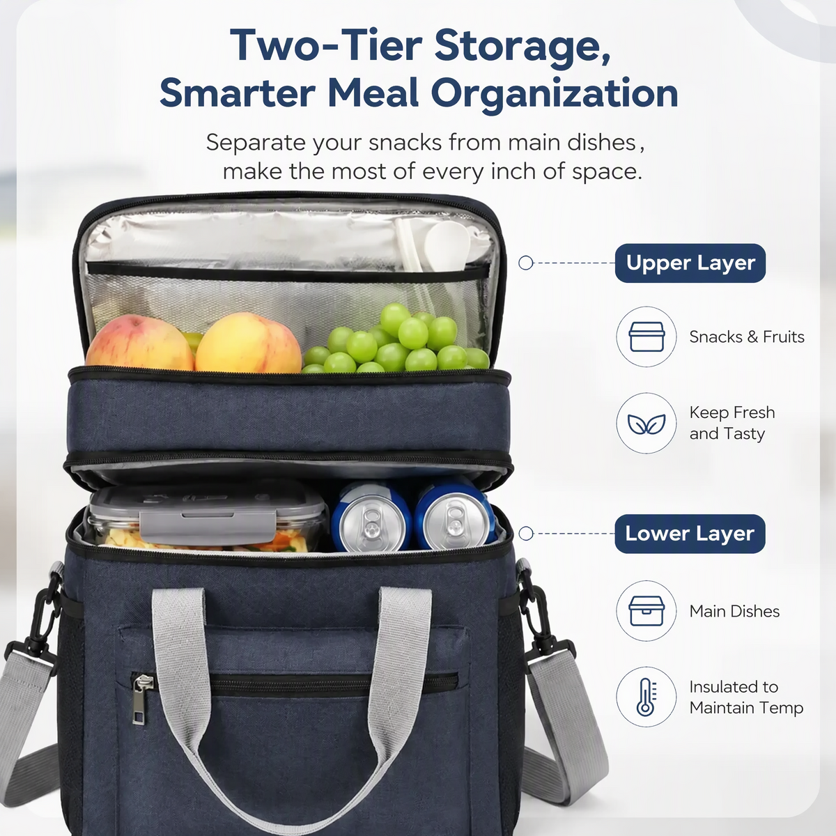 Insulated Lunch Cooler Bag with Leakproof Double-Decker Design