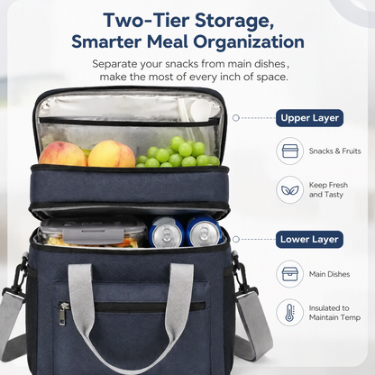 Insulated Lunch Cooler Bag with Leakproof Double-Decker Design