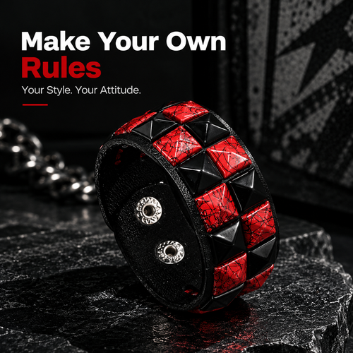 6Pcs Punk Rock Wide Artificial Leather Cuff Bracelets