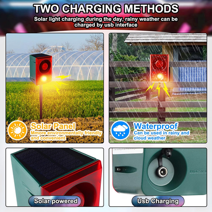 Solar Motion Sensor Alarm – 130dB Wildlife Deterrent with Flashing Lights