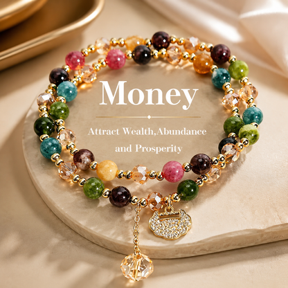 Premium Double Strand Rainbow Tourmaline Beaded Bracelet