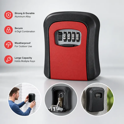Wall Mount Key Lock Box - 4 Digit Combination Lockbox for Keys Safe Security Storage