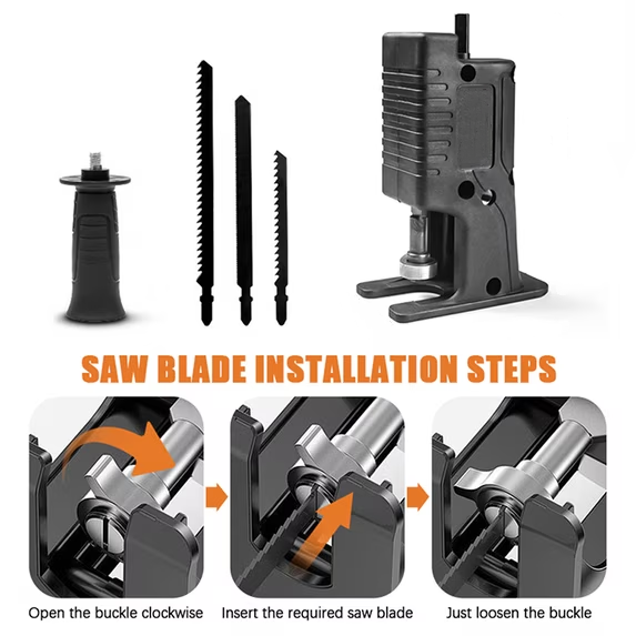 Reciprocating Saw Attachment for Drill – 3 Blades for Wood, Metal & PVC