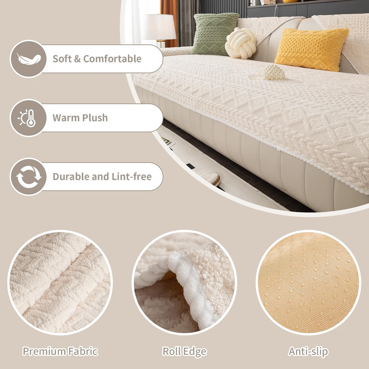 Plush Fuzzy Sofa Cover – Soft Non-Slip Washable Couch Protector