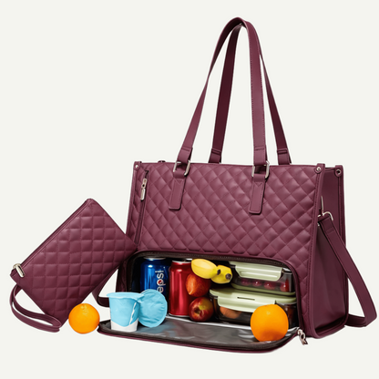 Lunch Tote Bag for Women – Quilted Laptop Handbag with Insulated Lunch Compartment