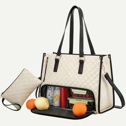 Lunch Tote Bag for Women – Quilted Laptop Handbag with Insulated Lunch Compartment