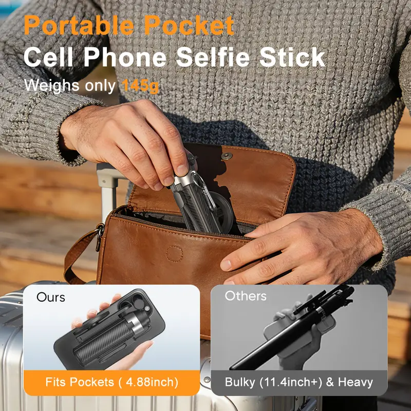 Upgrated 4-in-1 Magnetic Selfie Stick with Remote for Cell Phone 360° Rotation