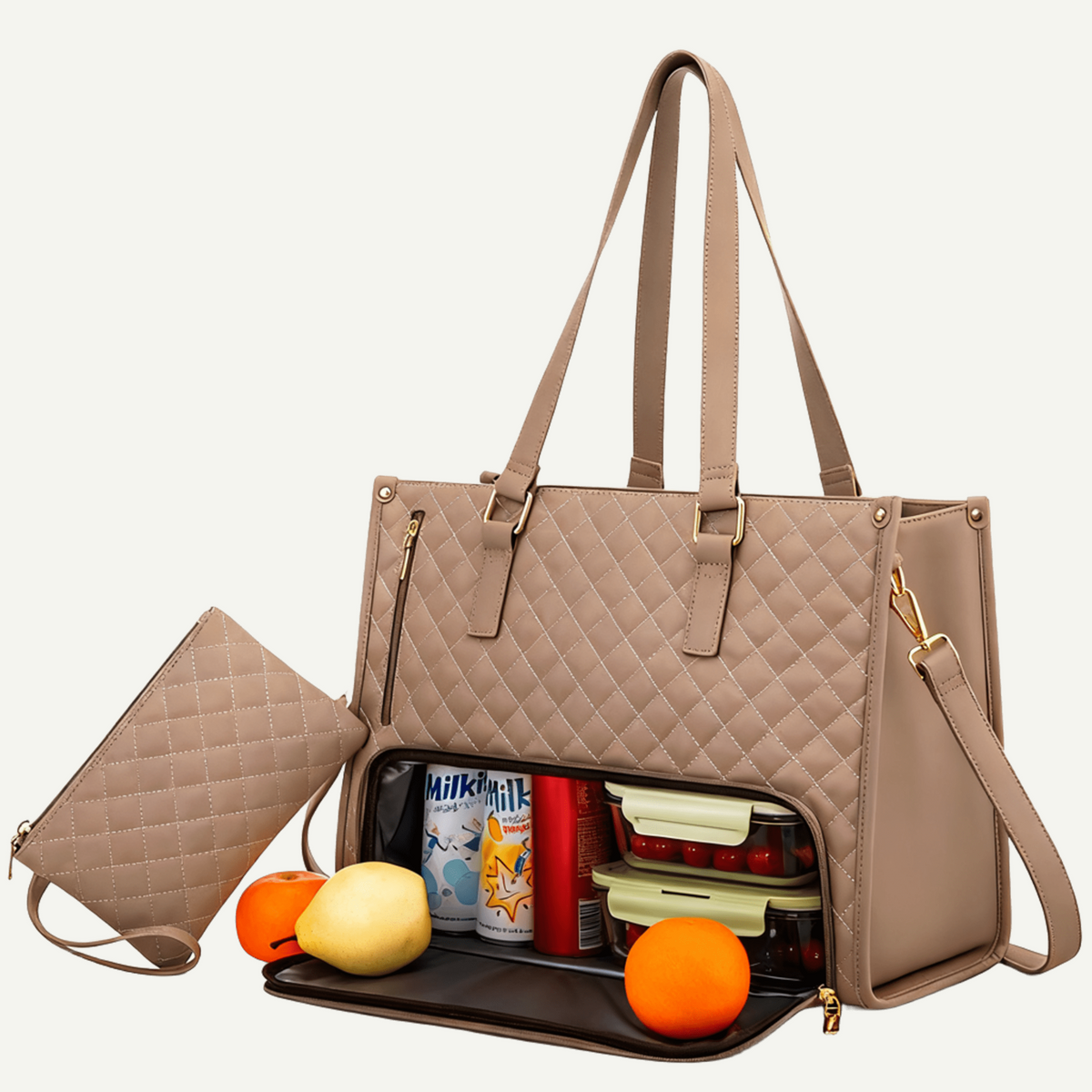 Lunch Tote Bag for Women – Quilted Laptop Handbag with Insulated Lunch Compartment
