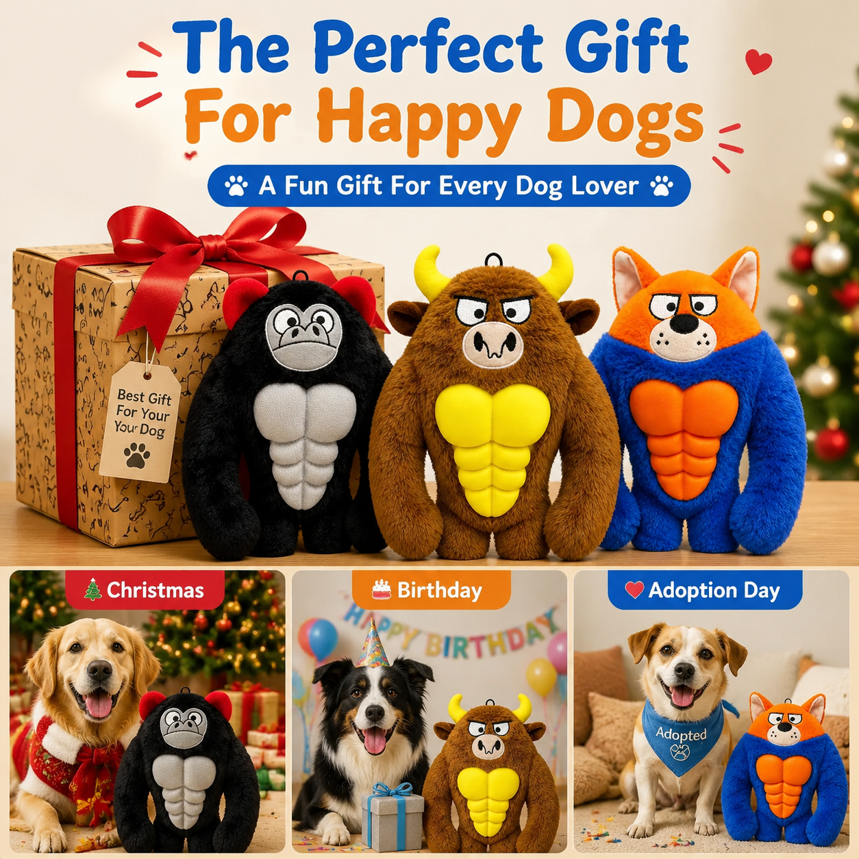 Muscle Monster Dog Toys-Squeaky Plush for Medium Large Dogs