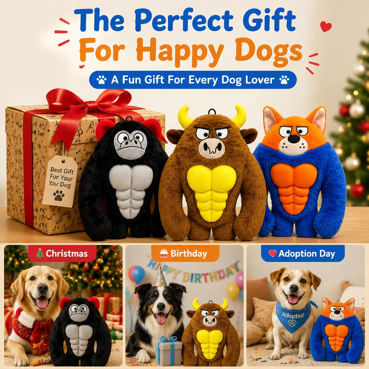 Muscle Monster Dog Toys-Squeaky Plush for Medium Large Dogs