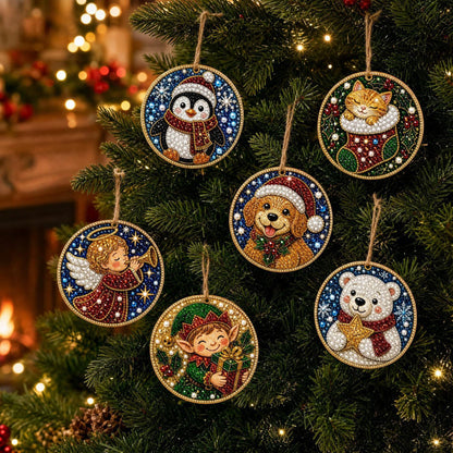6Pcs DIY Wooden Christmas Tree Diamond Painting Ornaments