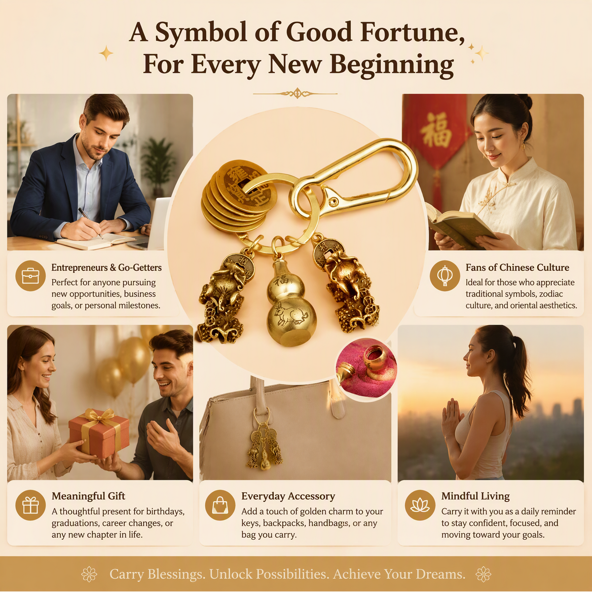 Chinese Pixiu Fortune Keychain – Brass Zodiac Protection Charm