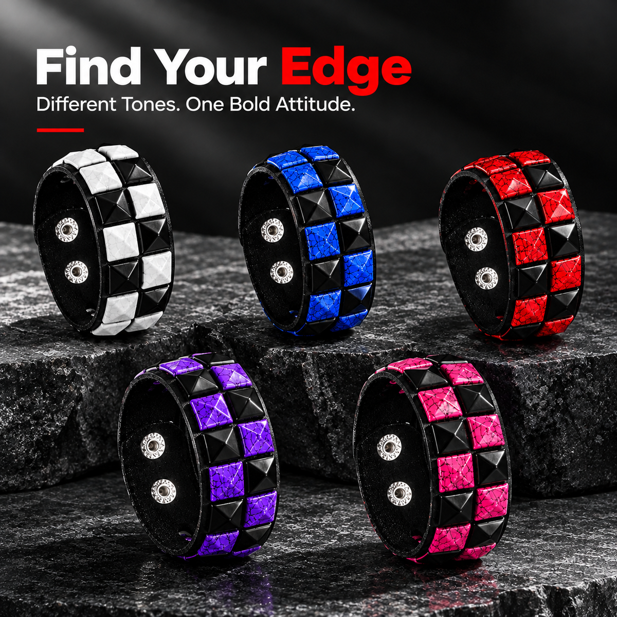 6Pcs Punk Rock Wide Artificial Leather Cuff Bracelets