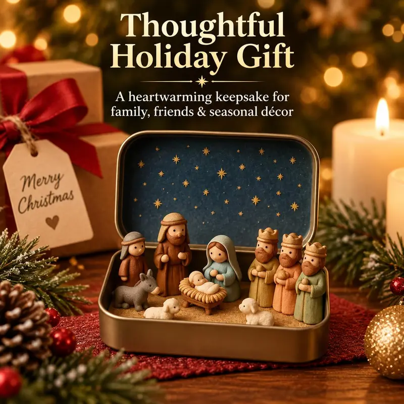 Mini Christmas Nativity Set in Tin Box