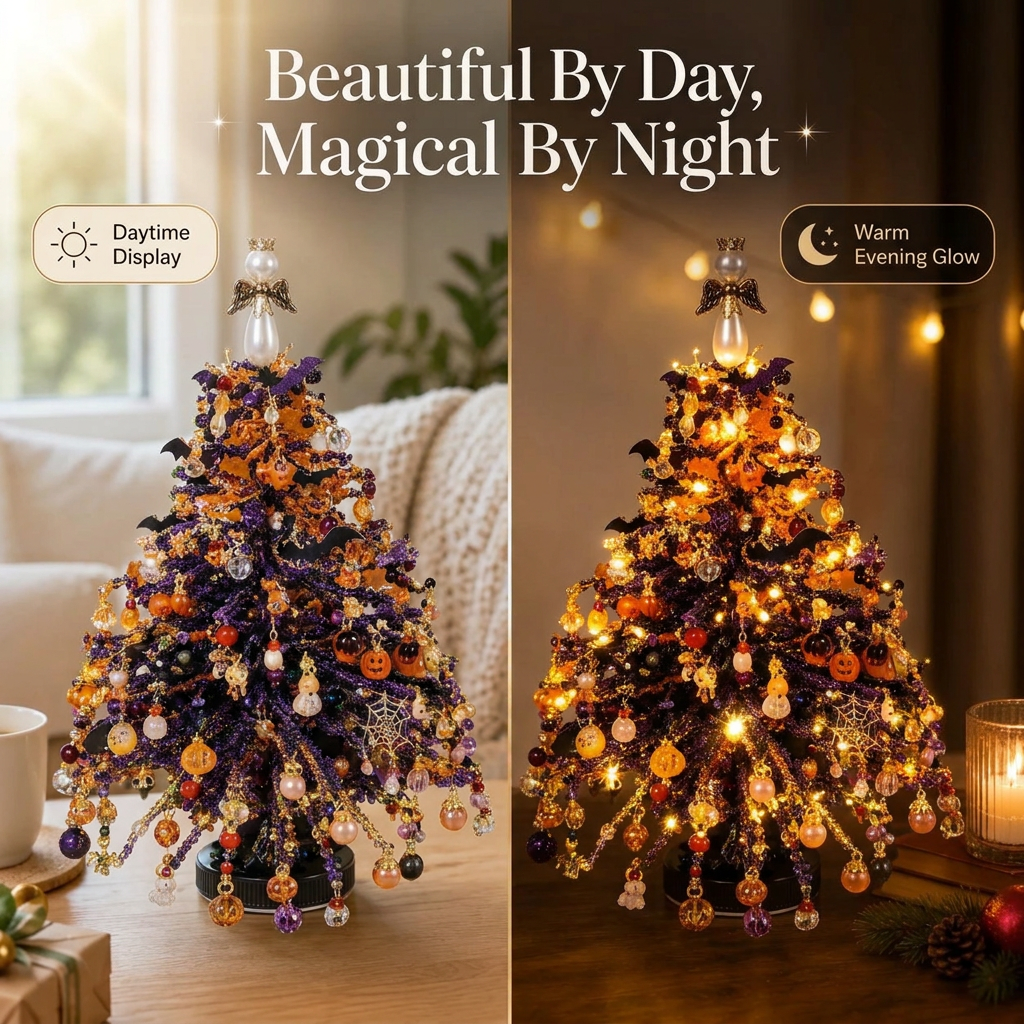 DIY Beaded Halloween Tree Kit – Glowing Handmade Decor with Fairy Lights