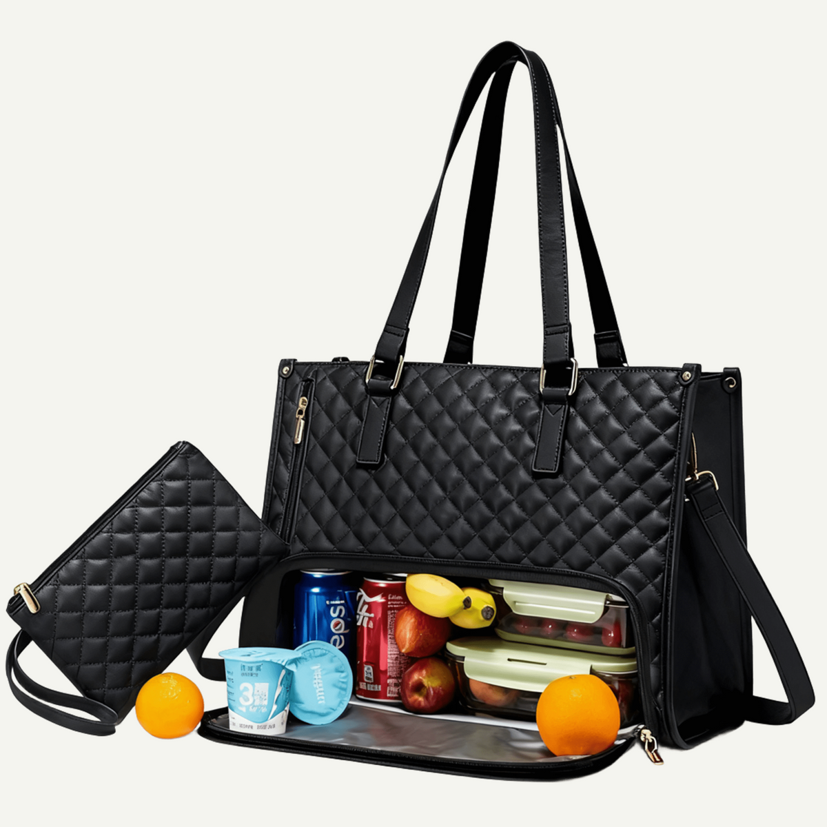Lunch Tote Bag for Women – Quilted Laptop Handbag with Insulated Lunch Compartment