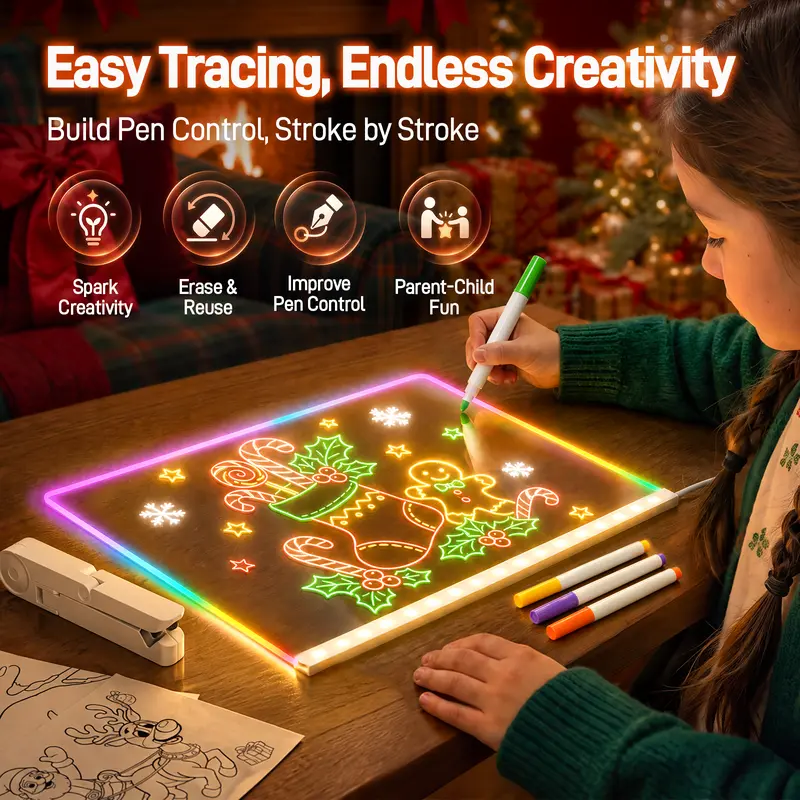 LED Drawing Board for Kids-Reusable Light-Up Doodle & Message Board