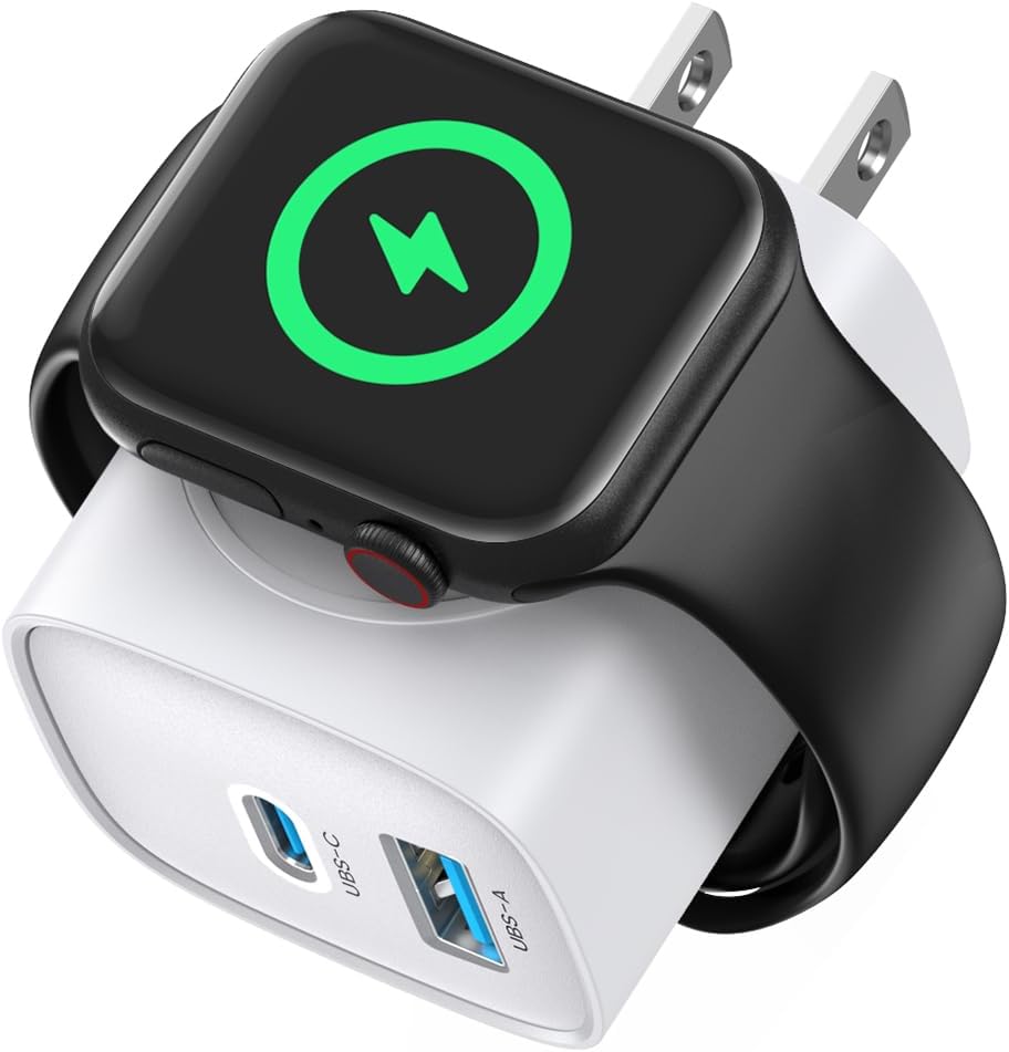 3-in-1 Apple Watch Charger Block – 23W PD, Built-in Watch Charger, Dual USB-C