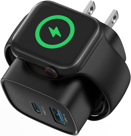3-in-1 Apple Watch Charger Block – 23W PD, Built-in Watch Charger, Dual USB-C
