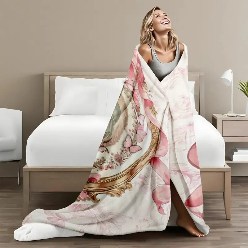 Virgin Mary Our Lady of Guadalupe Pink Bow Frame Flannel Blanket