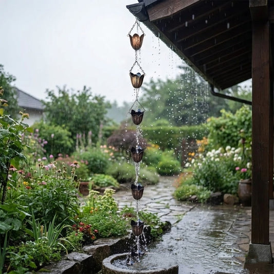 Decorative Metal Rain Chain – Garden Downspout Water Guide (4 Styles)