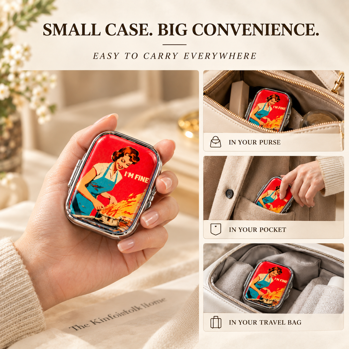 Vintage Pill Organizer Case|2-Compartment Medicine Organizer
