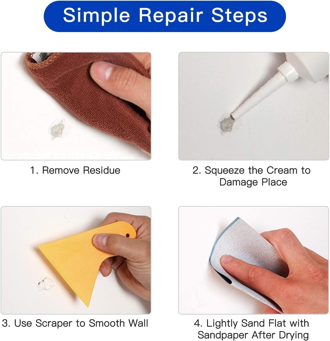 Wall Repair Putty Kit Crack Filler Smooth Finish Cream