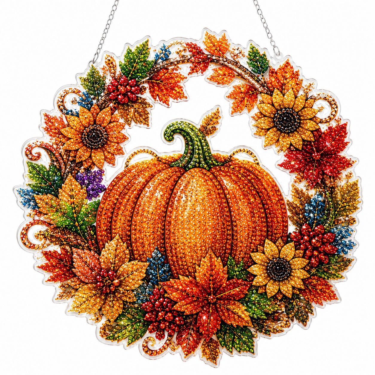 Halloween Hanging Diamond Art Kit – DIY 5D Pumpkin Wreath Gem Ornament