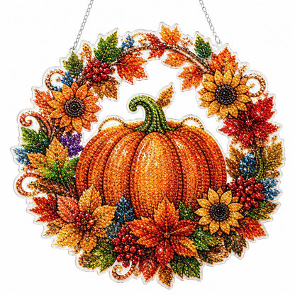 Halloween Hanging Diamond Art Kit – DIY 5D Pumpkin Wreath Gem Ornament