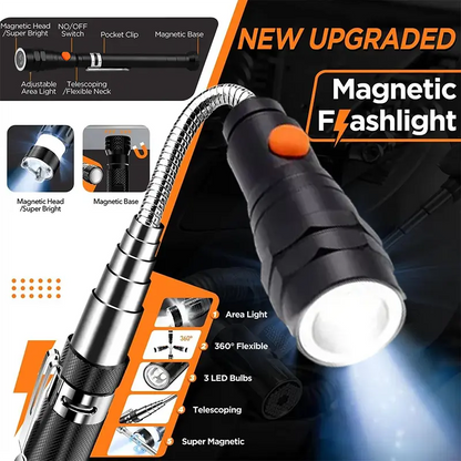 Extendable Magnetic Pickup Tools —Telescoping Magnet with LED Flashlight