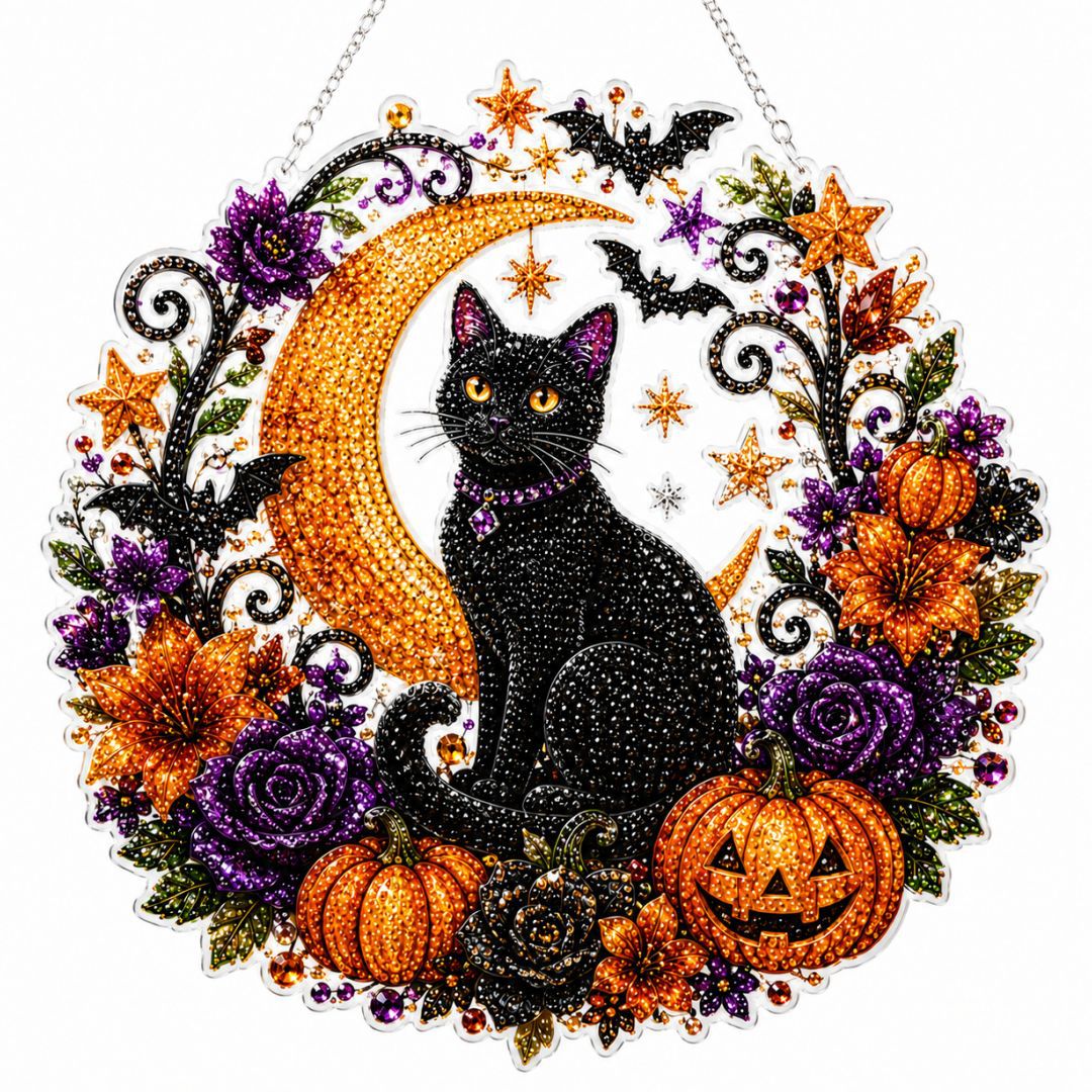 Halloween Hanging Diamond Art Kit – DIY 5D Pumpkin Wreath Gem Ornament