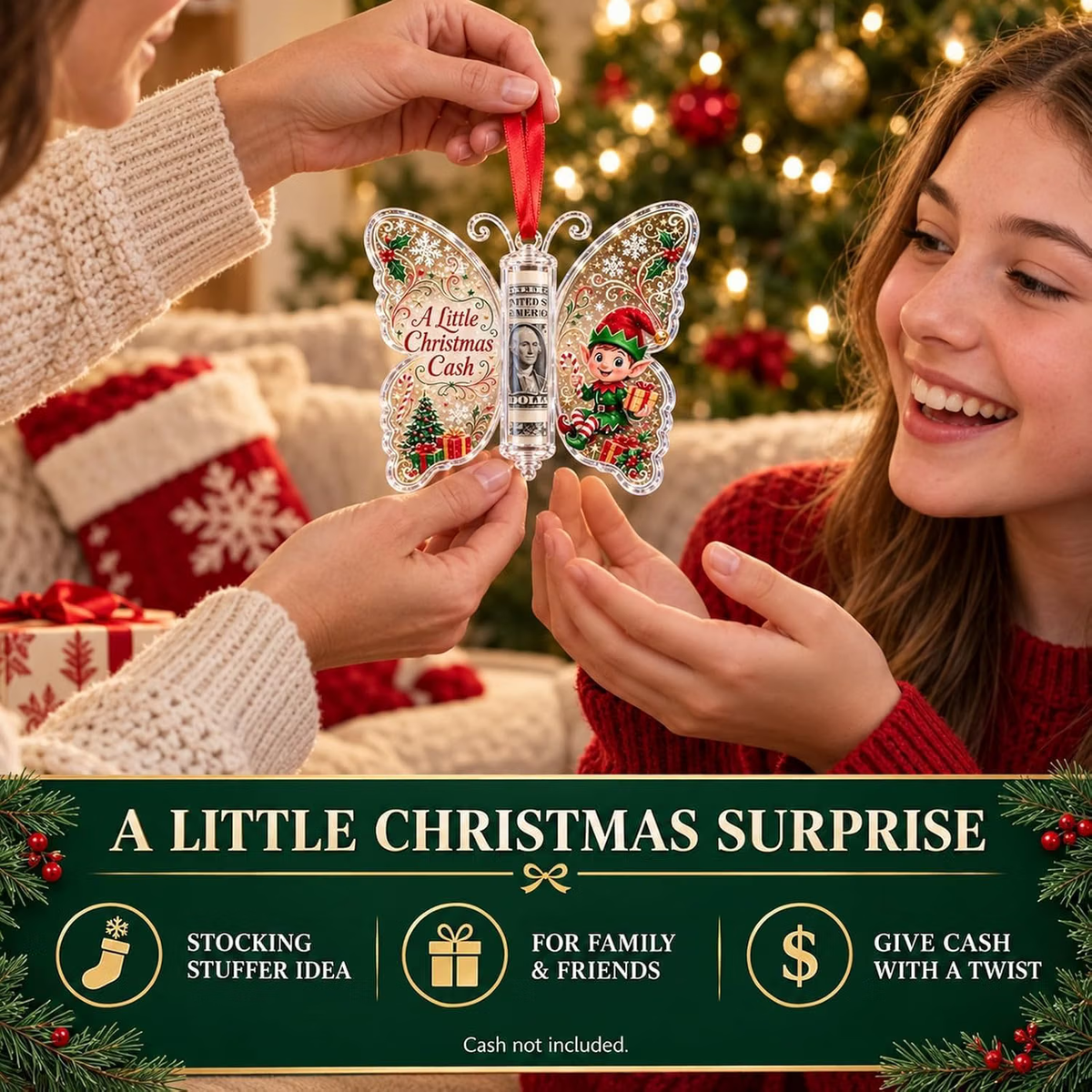 Christmas Cash Gift Ornament – Butterfly Money Holder Set