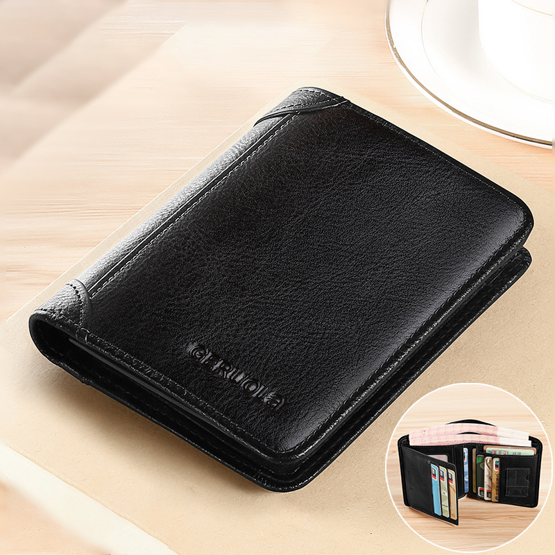 Genuine Top Grain Leather RFID Blocking Trifold Wallet for Men - 11 Slots