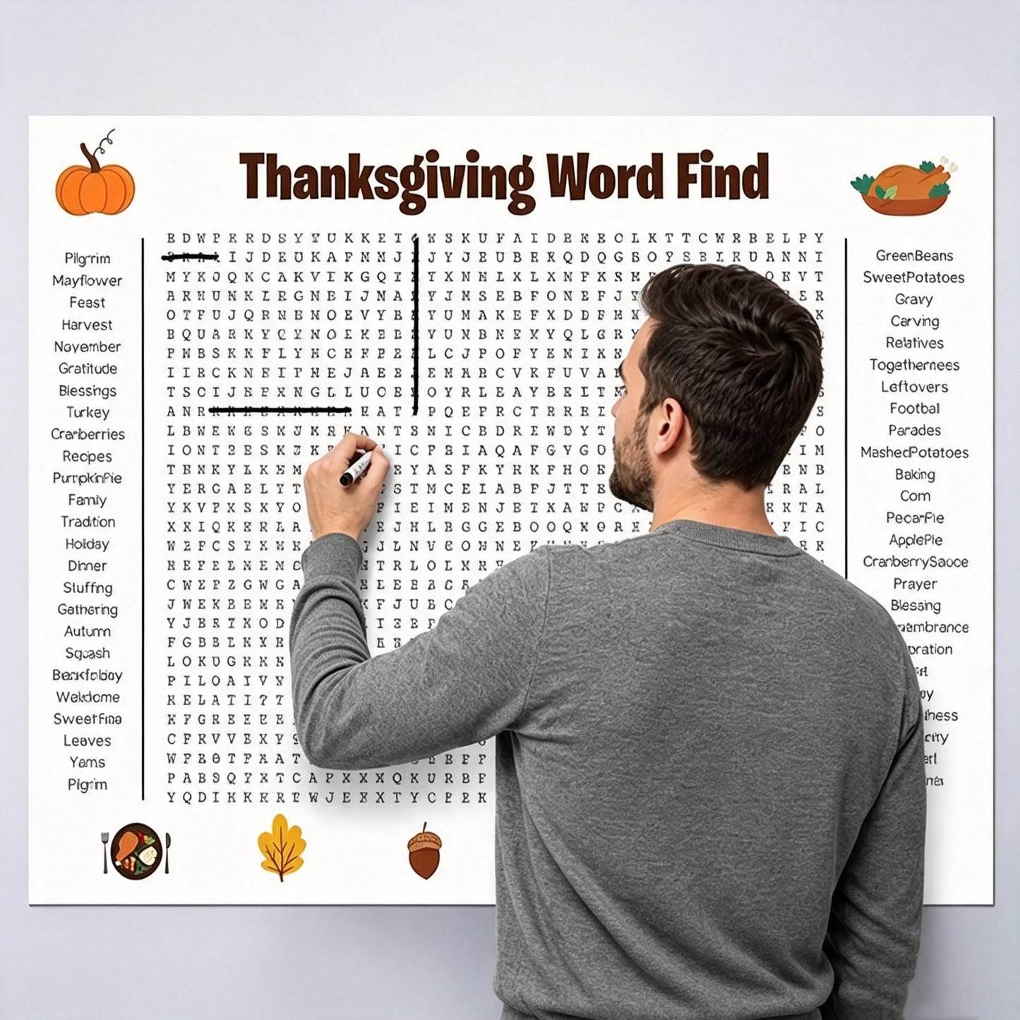Jumbo Thanksgiving Word Search Poster – Giant 31.5"x20" Wall Game