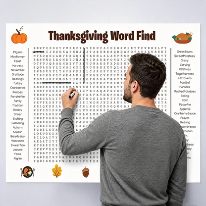 Jumbo Thanksgiving Word Search Poster – Giant 31.5"x20" Wall Game