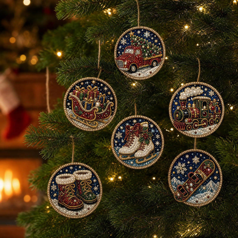 6Pcs DIY Wooden Christmas Tree Diamond Painting Ornaments