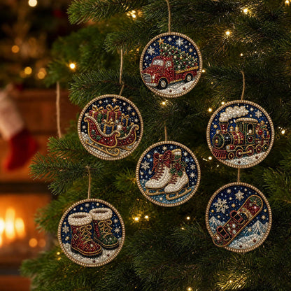 6Pcs DIY Wooden Christmas Tree Diamond Painting Ornaments