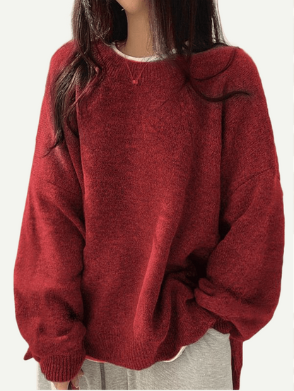 Women's Drop Shoulder Split Hem Sweater